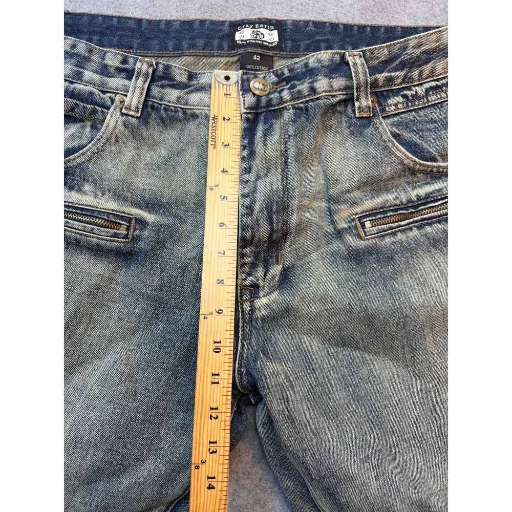 Gray‎ Earth Jeans Mens 40x33 Moto Biker Distressed Wash Zip Pockets Grunge
